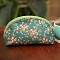 DIY Flower Pattern Moon-shaped Cosmetic Bag Embroidery Kit, including Embroidery Needles & Thread, Cotton Linen Fabric, Medium Sea Green, 17x12x8cm