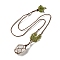 Natural Quartz Crystal Braided Bead Pendant Necklacess, with Peridot Chips, Wax Rope Pouch Adjustable Necklaces, 27.24~29.84 inch(69.2~75.8cm)