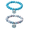 2Pcs 2 Colors 10.5mm Round Opaque Crackle Glass Beaded Stretch Bracelet Sets, Alloy Tree of Life Charm Bracelets, Mixed Color, Inner Diameter: 2-1/8 inch(5.4cm), 1pc/color