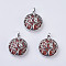 Natural Red Jasper Pendants, with Brass Findings, Flat Round with Tree of Life, Platinum, 31~32x27x8~9mm, Hole: 5x7mm