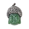 Glass Pendants, with Brass Findings and Polymer Clay Rhinestone, Buddha Head, Gunmetal, Green, 39~41.5x29~30x15.5~16mm, Hole: 7.5x4.5mm