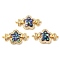 Rack Plating Brass Micro Pave Clear Cubic Zirconia Flower Links Connector Charms, with Enamel & Shell, Real 18K Gold Plated, Long-Lasting Plated, Lead Free & Cadmium Free, Indigo, 15x26x4mm, Hole: 1.4mm