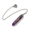 Bullet Natural Amethyst Pointed Dowsing Pendulums, with Rack Plating Antique Silver Plated Brass Pendants Ohm/Aum Findings, 240mm