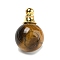 Natural Tiger Eye Perfume Bottle Pendants, with 304 Stainless Steel Findings, Round, 25x16mm, Hole: 2mm