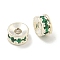 Brass Cubic Zirconia Spacer Beads, Long-Lasting Plated, Lead Free & Cadmium Free, Rondelle, Dark Green, 4x2mm, Hole: 1.4mm