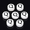 Handmade Porcelain Beads, Horizontal Hole, Flat Round with Letter, White, Letter.Q, 8~8.5x4.5mm, Hole: 2mm