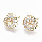 Brass Micro Pave Clear Cubic Zirconia Stud Earring Findings, for Half Drilled Bead, Nickel Free, Flower, Real 18K Gold Plated, 13mm, Pin: 0.7mm, Pin: 0.9mm(for Half Drilled Bead)