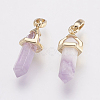 Brass Natural Amethyst Double Terminated Pointed Pendants KK-G343-11L-06G-2