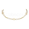 Shell Pearl Flower & Alloy Round Beaded Necklace NJEW-TA00128-1