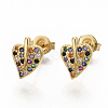 Brass Micro Pave Colorful Cubic Zirconia Stud Earrings EJEW-S208-030-2