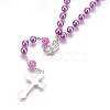 Glass Imitation Pearl Rosary Bead Necklace for Easter NJEW-WH0005-06-3