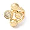 Brass Micro Pave Clear Cubic Zirconia Round Ball Open Cuff Rings for Women RJEW-C098-18G-2