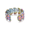 Ion Plating(IP) Rainbow Color 304 Stainless Steel Leaf Wrap Open Cuff Ring for Women RJEW-C025-16M-3