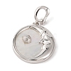 Rhodium Plated 925 Sterling Silver Pave Natural Shell Flat Round Pendants STER-C009-03P-1