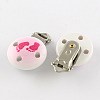 Flat Round Printed Wooden Baby Pacifier Holder Clip with Iron Clasp WOOD-R251-12A-1