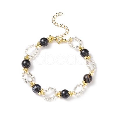 Natural Striped Agate/Banded Agate Beaded Bracelet BJEW-JB08613-1