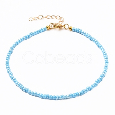 Glass Seed Beads Anklets and Brass Curb Chains Anklets AJEW-AN00315-1