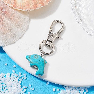 Dolphin Synthetic Turquoise Pendant Decorations HJEW-JM01505-02-1