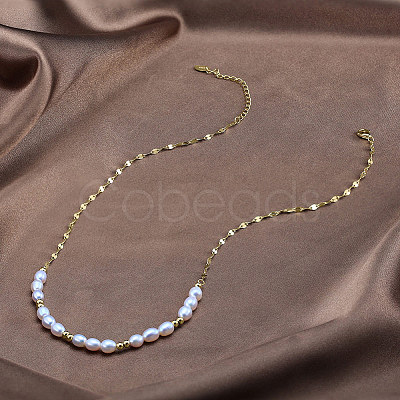 925 Sterling Silver with Natural Pearls Beads Necklaces NJEW-Z030-06G-1