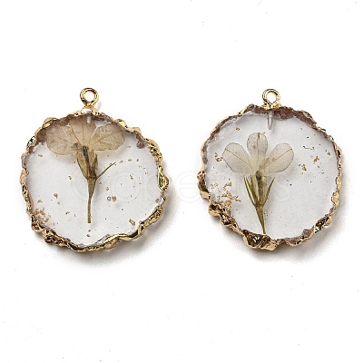 Gold Foil Inner Dried Flower Resin Pendants RESI-P028-01KCG-02-1