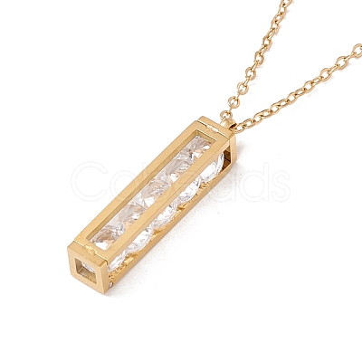 Clear Cubic Zirconia Beaded Rectangle Pendant with 304 Stainless Steel Cable Chains for Women NJEW-P262-05G-1