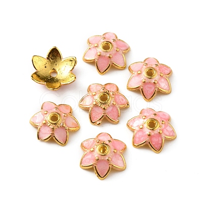 6-Petal Alloy Enamel Bead Caps ENAM-WH0063-01A-1