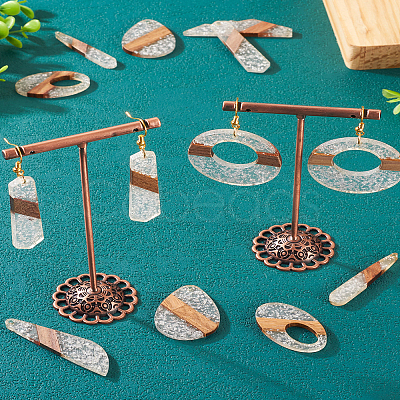 Biyun 14Pcs 7 Styles Transparent Resin & Walnut Wood Pendants RESI-BY0001-06-1