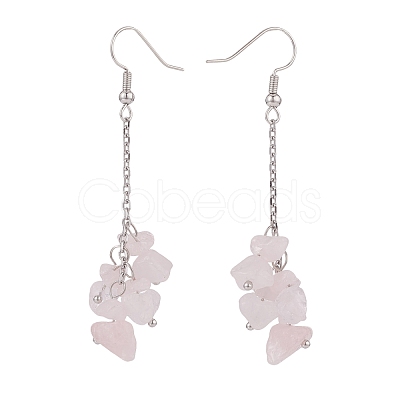 Natural Rose Quartz Chips Beaded Jewelry Set SJEW-JS01231-06-1