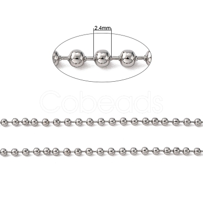 Non-Tarnish 3.28 Feet 304 Stainless Steel Ball Chains X-CHS-A002B-2.4mm-1