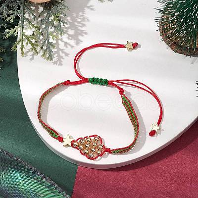 Christmas Tree Brass & MIYUKI Glass Seed Beads Braided Bead Bracelets BJEW-MZ00089-1