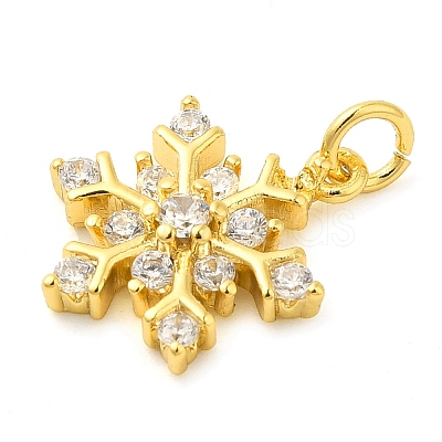 Snowflake Real 18K Gold Plated Rack Plating Brass Micro Pave Cubic Zirconia Pendants Charms KK-S396-11B-1