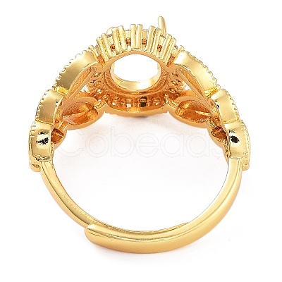 Rack Plating Leaf & Oval Brass Micro Pave Cubic Zirconia Adjustable Ring Components KK-Q819-09G-1