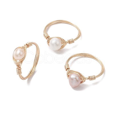 Nuggets Natural Cultured Freshwater Pearl Finger Rings RJEW-JR00697-02-1