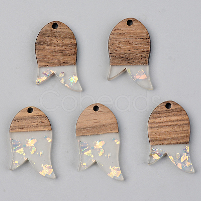 Transparent Resin & Walnut Wood Pendants RESI-S389-060B-E01-1