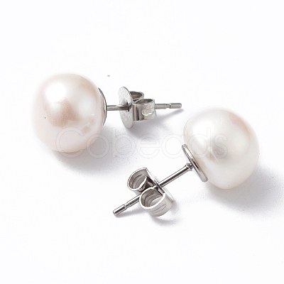 Natural Pearl Ear Studs EJEW-P223-01D-P03-1