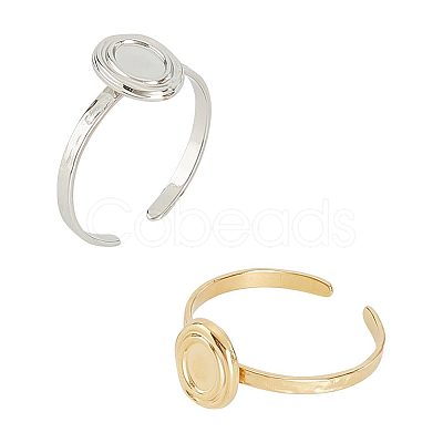 Unicraftale 2Pcs 2 Colors 304 Stainless Steel Open Cuff Finger Ring Cabochon Settings STAS-UN0045-16-1