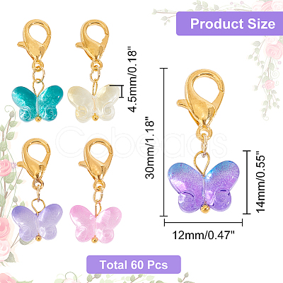 PandaHall Elite 60Pcs Colorful Butterfly Glass Pendant Decorations HJEW-PH0001-65-1