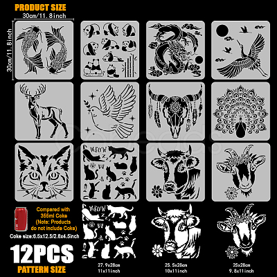 12Pcs 12 Styles PET Hollow Out Drawing Painting Stencils DIY-WH0394-0254-1