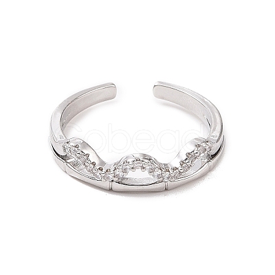 Clear Cubic Zirconia Wave Open Cuff Ring RJEW-B028-06P-1