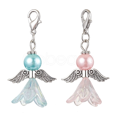 2Pcs 2 Colors Wedding Season Angel Glass Pearl & Acrylic Pendant Decorations HJEW-JM01920-1-1