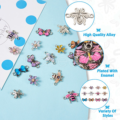 Boutigem 24Pcs 12 Styles Alloy Enamel Connector Charms FIND-BG0001-03-1