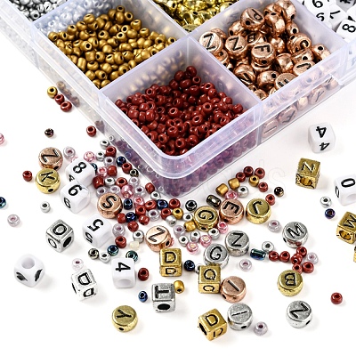 Metallic Colour Letter Beads Kit for DIY Jewelry Making Findings Kit DIY-YW0004-85-1