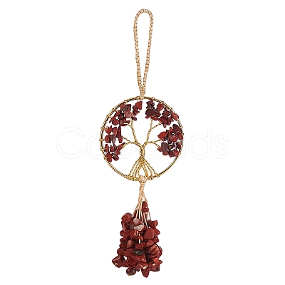 Wire Wrapped Chips Natural Red Jasper Big Pendant Decorations HJEW-SZ0001-27F-1