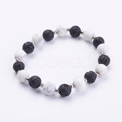 Frosted Natural & Synthetic Mixed Stone Beads Stretch Bracelets BJEW-JB03229-1