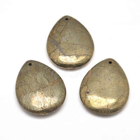 Teardrop Natural Pyrite Pendants G-I125-35B-1