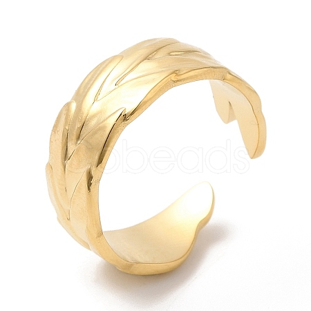304 Stainless Steel Leaf Open Cuff Ring for Women RJEW-I098-07G-1