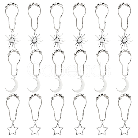 Olycraft 18Pcs 3 Style Universe Theme Iron Shower Curtain Rings for Bathroom HJEW-OC0001-24-1