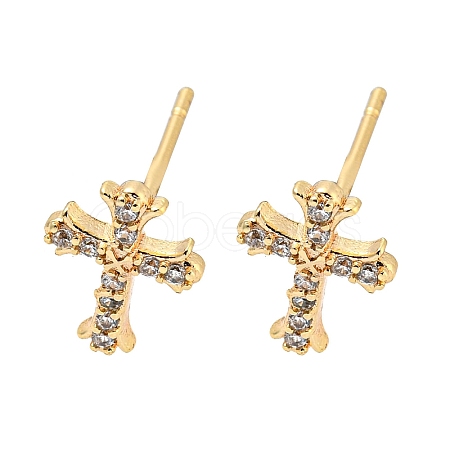 Brass with Micro Pave Cubic Zirconia Stud Earrings EJEW-L211-013G-1