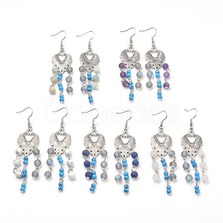 Natural & Synthetic Mixed Stone Beads Dangle Earrings EJEW-JE02782-1