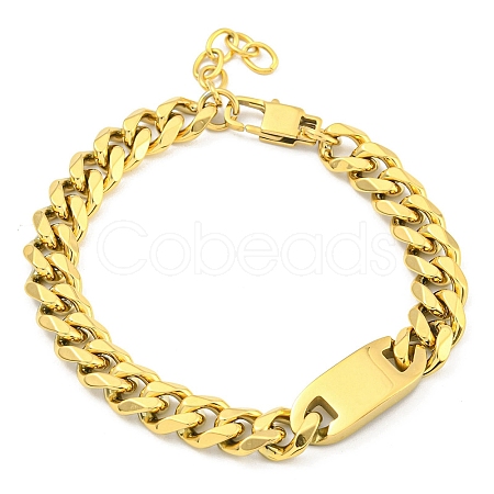 304 Stainless Steel Cuban Link Chain Oval Link Bracelets for Women BJEW-G717-17G-1